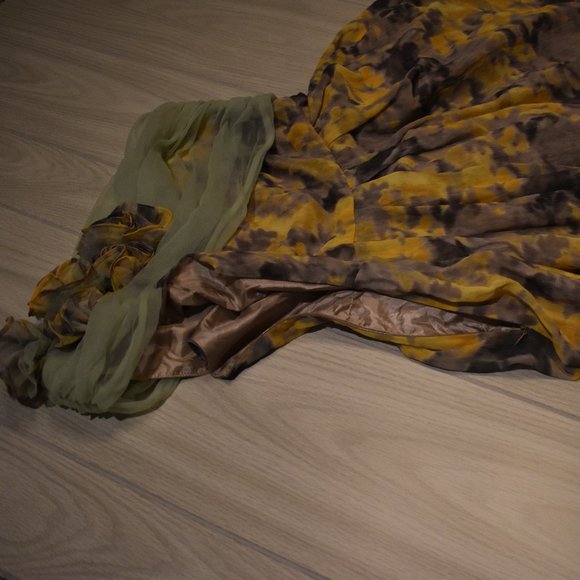 Unique One Shoulder Floral Dress - Yellow and Mint Green - Picture 5 of 6